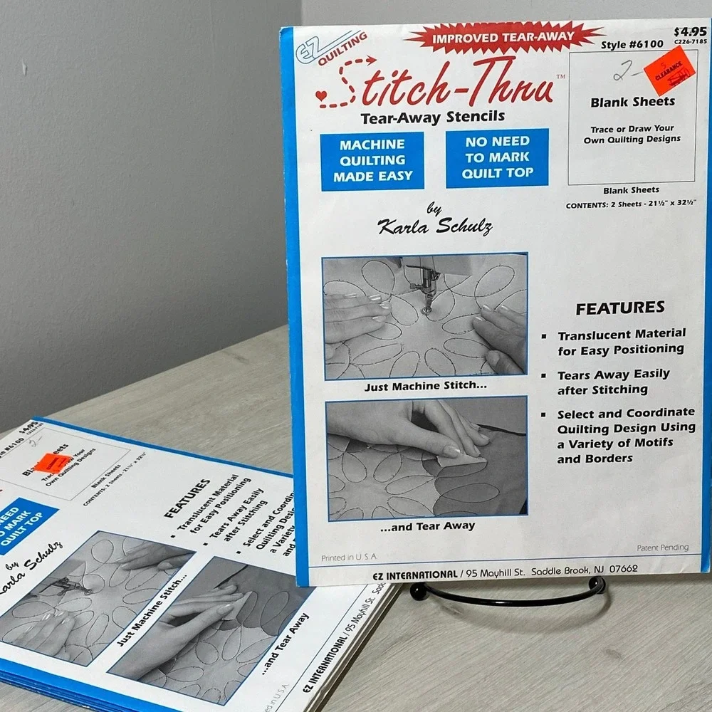 Lot of 5 EZ Quilting Stitch-Thru Tear-Away Blank Stencil Sheets Karla Schulz